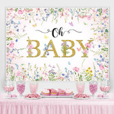Lofaris Pink And Floral Butterfly Spring Baby Shower Backdrop